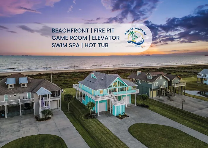 Beachfront Hideaway! Luxury Beachfront, Swimspa, Game Room, Firepit By Bolivar Vacations