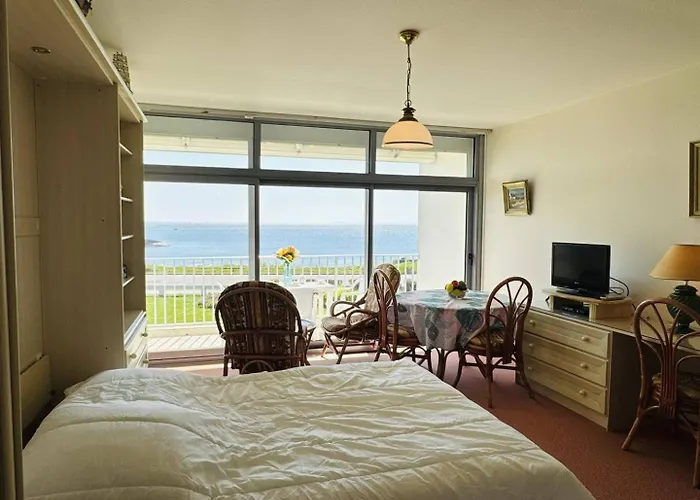 Studio 3pers vue mer, 1min à pied plage, wifi, parking