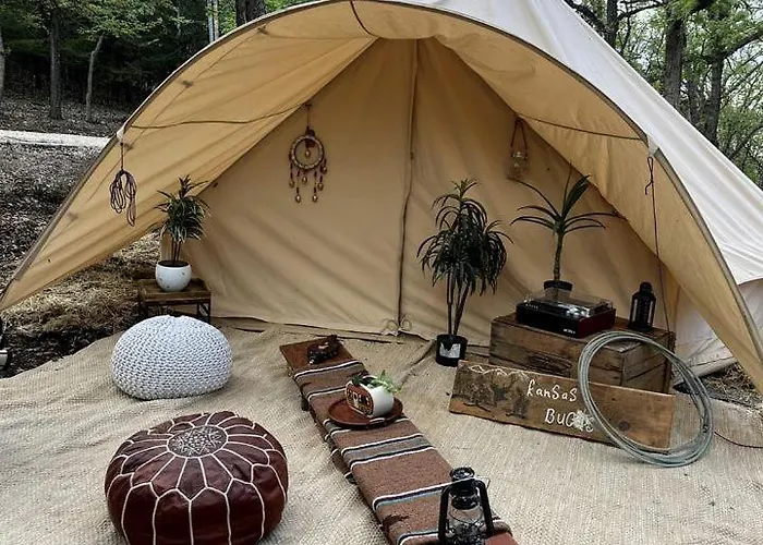 Lakeside Glamping Bell Tent Retreat On Tuttle Creek Lake In Kansas, Perfect For A Weekend Of Swimming And Fishing