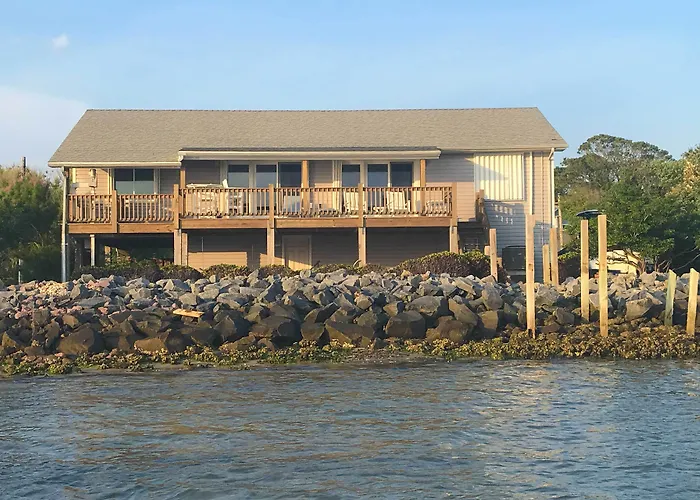 Waterfront Harkers Island Home: Sunset View & Dock